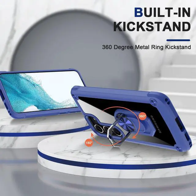 Alt view image 4 of 7 - Tough Shield Snap-on Transparent Case with Ring Grip for Samsung Galaxy S23 - Blue