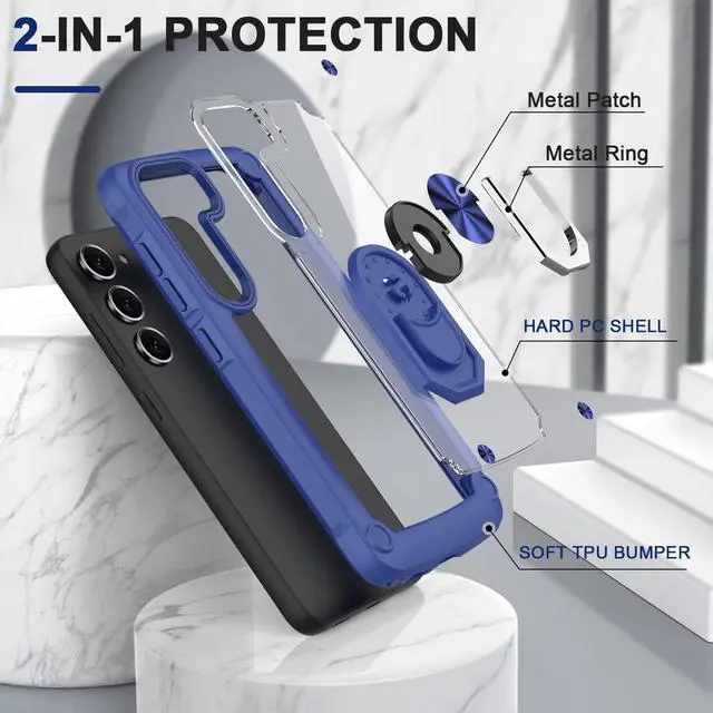 Alt view image 7 of 7 - Tough Shield Snap-on Transparent Case with Ring Grip for Samsung Galaxy S23 - Blue