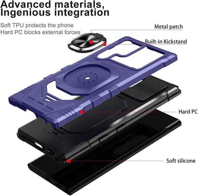 Alt view image 4 of 6 - Robotic Series Hybrid Case with Ring Grip for Samsung Galaxy S23 Ultra - Purple