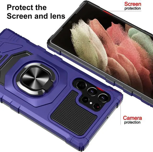 Alt view image 5 of 6 - Robotic Series Hybrid Case with Ring Grip for Samsung Galaxy S23 Ultra - Purple