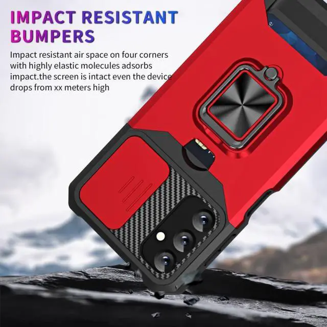 Alt view image 2 of 7 - Military Grade All-In-One Ring Stand Card Case for Samsung Galaxy A54 5G - Red
