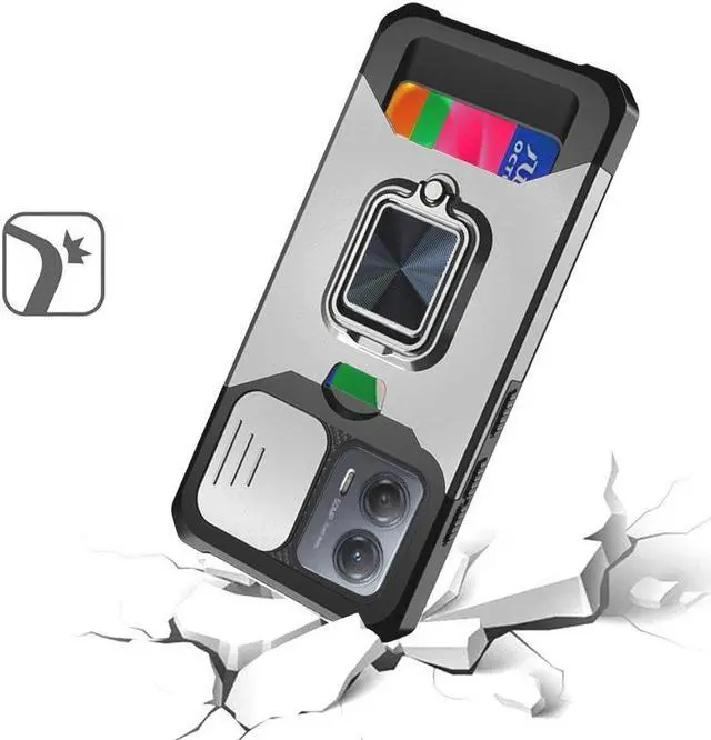 Alt view image 2 of 7 - Military Grade All-In-One Ring Stand Card Case for Motorola Moto G 5G 2023 - Sliver