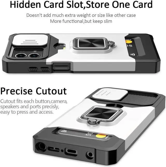 Alt view image 6 of 7 - Military Grade All-In-One Ring Stand Card Case for Motorola Moto G 5G 2023 - Sliver