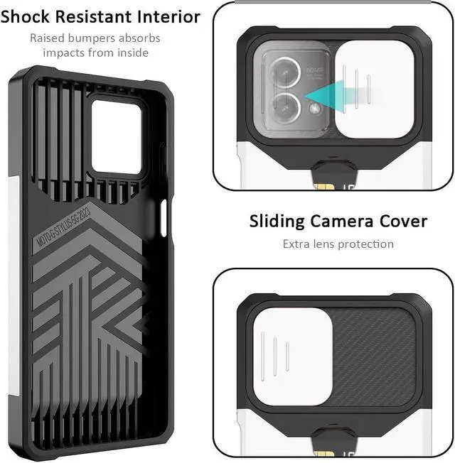 Alt view image 5 of 7 - Military Grade All-In-One Ring Stand Card Case for Motorola Moto G 5G 2023 - Sliver