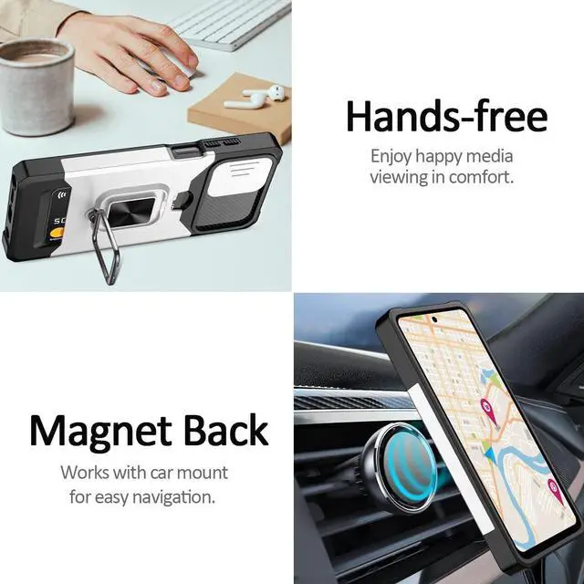 Alt view image 7 of 7 - Military Grade All-In-One Ring Stand Card Case for Motorola Moto G 5G 2023 - Sliver
