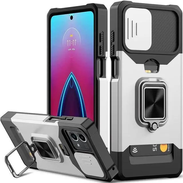 Alt view image 4 of 7 - Military Grade All-In-One Ring Stand Card Case for Motorola Moto G 5G 2023 - Sliver