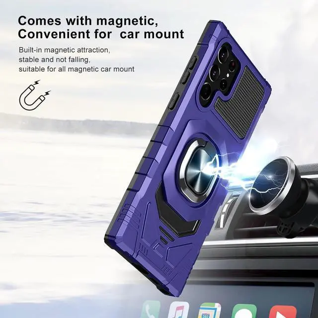 Alt view image 6 of 6 - Robotic Series Hybrid Case with Ring Grip for Samsung Galaxy S23 Ultra - Purple
