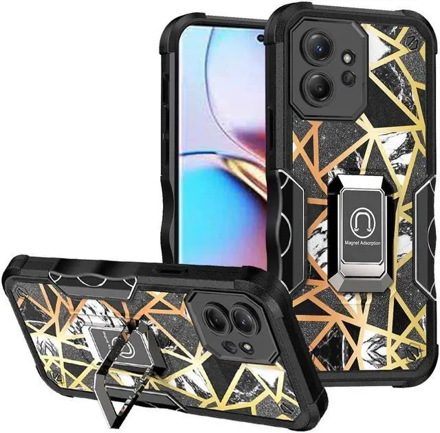 Main image of Military Grade Shockproof Hybrid Armor Case with Ring Grip for Motorola Edge+ 2023 - Marble Black