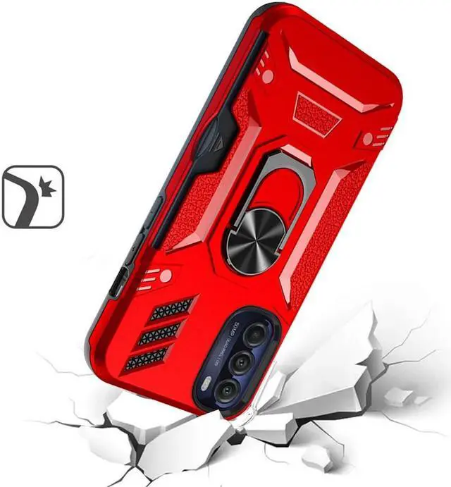Alt view image 3 of 4 - Tough Ring Holder Case with Card Slot for Motorola Moto G Stylus 5G 2022 - Red