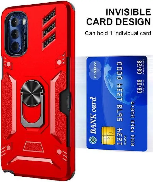 Alt view image 2 of 4 - Tough Ring Holder Case with Card Slot for Motorola Moto G Stylus 5G 2022 - Red