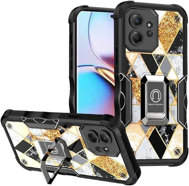 Main image of Military Grade Shockproof Hybrid Armor Case with Ring Grip for Motorola Edge+ 2023 - Marble Gold