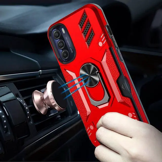 Alt view image 4 of 4 - Tough Ring Holder Case with Card Slot for Motorola Moto G Stylus 5G 2022 - Red