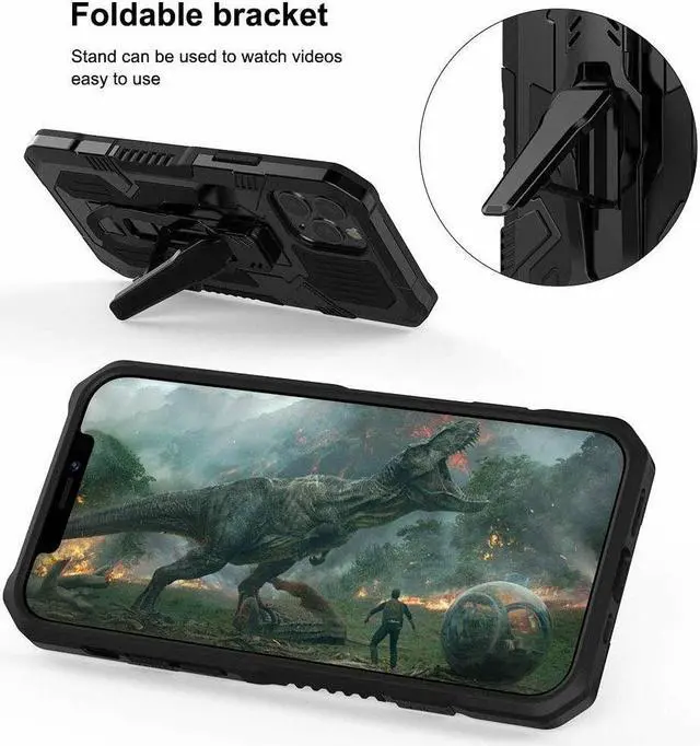 Alt view image 5 of 7 - Military Grade Hybrid Armor Case with Integrated Belt Clip and Kickstand for iPhone 14 Pro - Black
