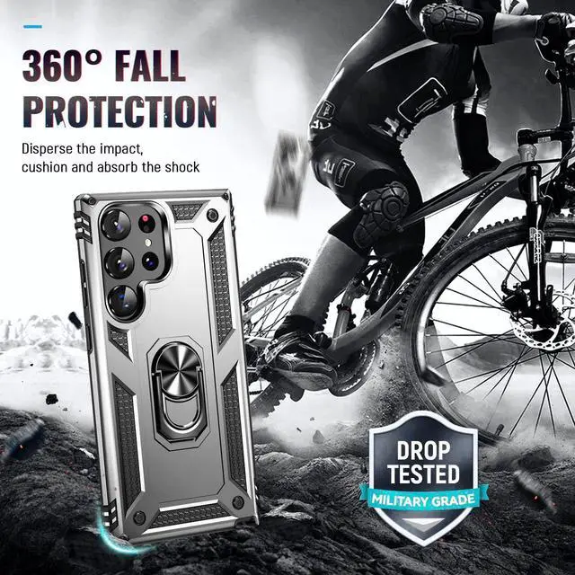 Alt view image 2 of 7 - Military Grade Hybrid Case with Ring Grip for Samsung Galaxy S23 Ultra - Silver