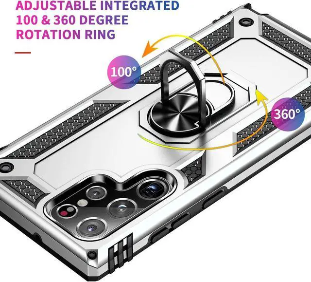 Alt view image 7 of 7 - Military Grade Hybrid Case with Ring Grip for Samsung Galaxy S23 Ultra - Silver