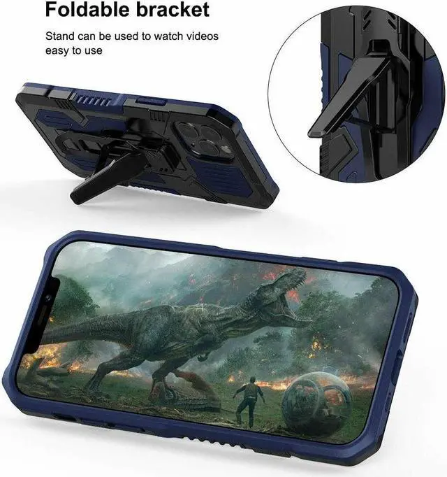 Alt view image 6 of 7 - Military Grade Hybrid Armor Case with Integrated Belt Clip and Kickstand for iPhone 14 Pro - Navy Blue