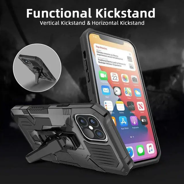 Alt view image 6 of 7 - Military Grade Hybrid Armor Case with Integrated Belt Clip and Kickstand for iPhone 14 - Black