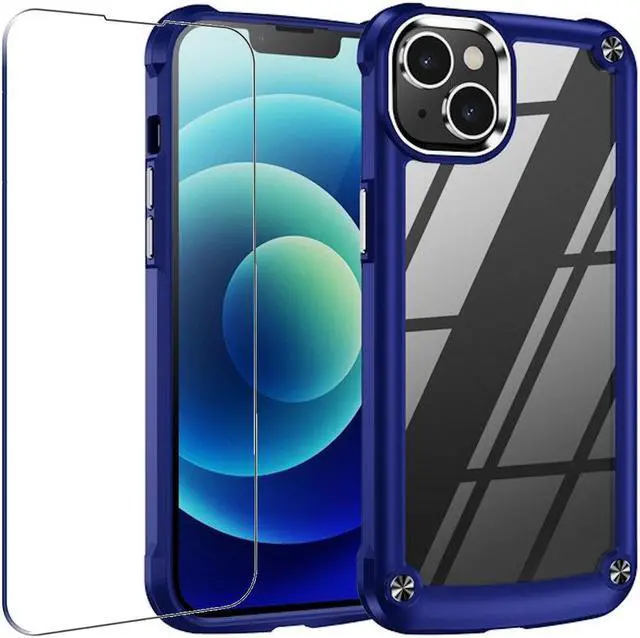 Main image of Tough Shield Snap-on Transparent Case and Tempered Glass Screen Protector for iPhone 14 - Navy Blue