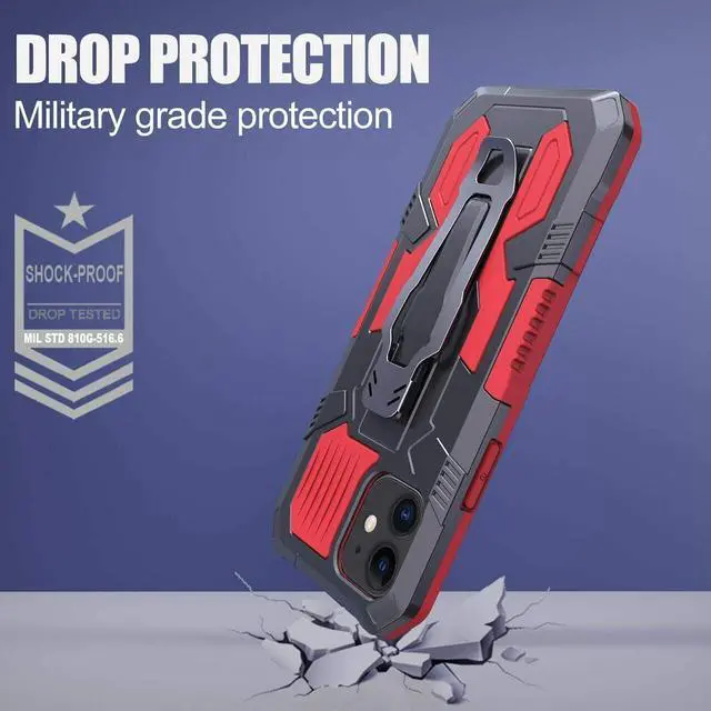 Alt view image 3 of 7 - Military Grade Hybrid Armor Case with Integrated Belt Clip and Kickstand for iPhone 14 - Red