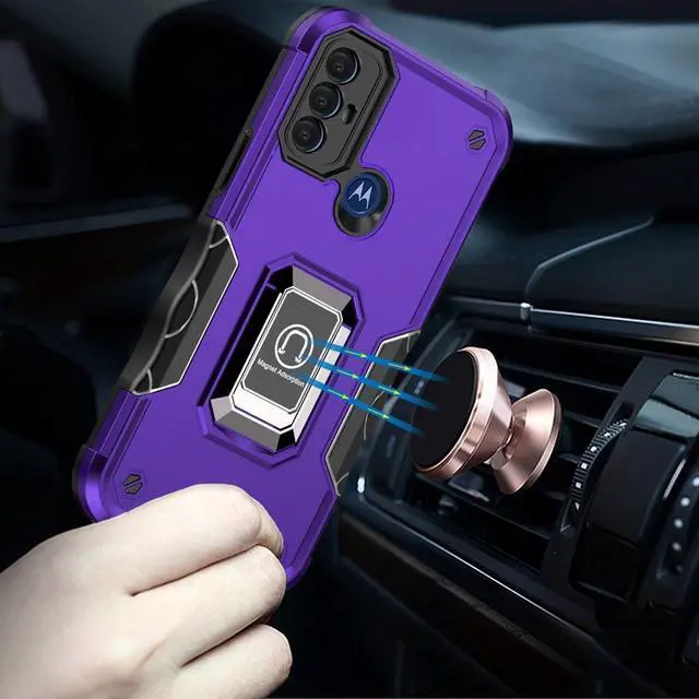 Alt view image 4 of 4 - Military Grade Shockproof Hybrid Armor Case with Ring Grip for Motorola Moto G Play 2023 - Purple