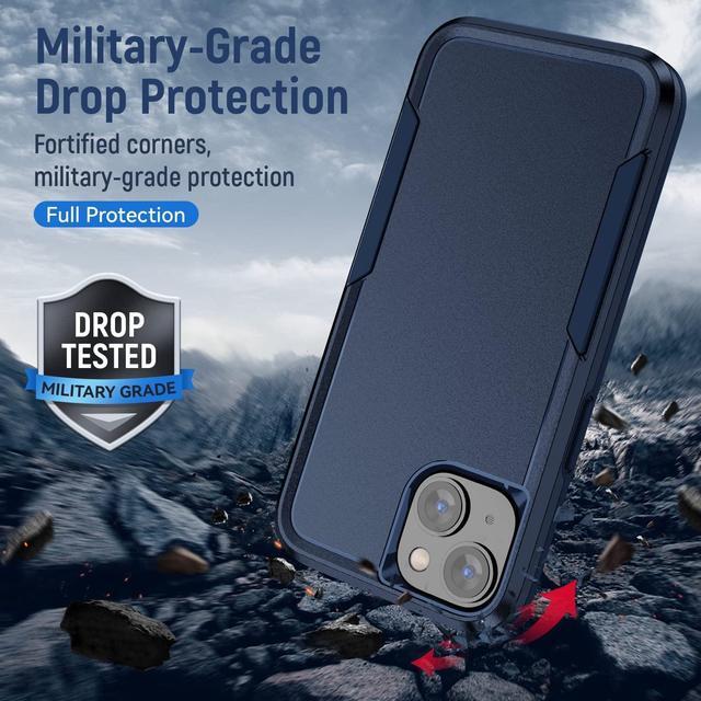 Alt view image 2 of 7 - TUFF Hybrid Armor Case and Tempered Glass Screen Protector for iPhone 14 Plus - Navy Blue