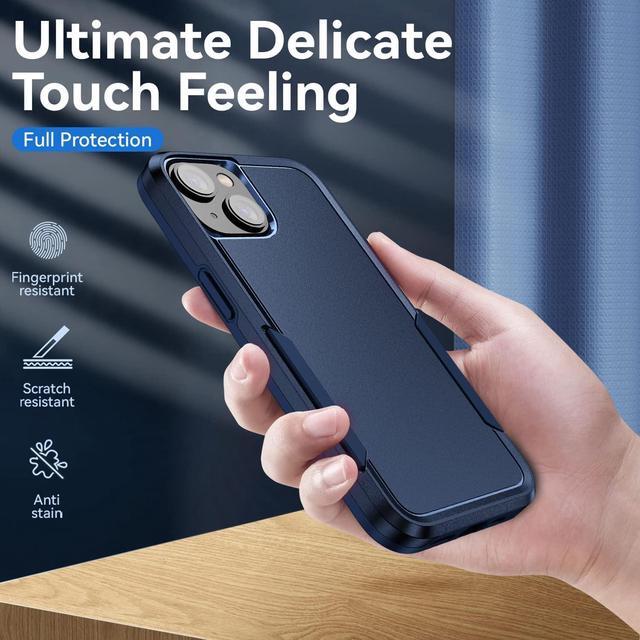Alt view image 5 of 7 - TUFF Hybrid Armor Case and Tempered Glass Screen Protector for iPhone 14 Plus - Navy Blue