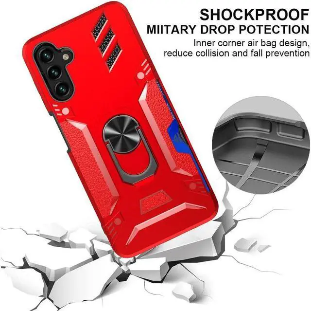 Alt view image 2 of 6 - Tough Ring Holder Case with Card Slot for Samsung Galaxy A13 5G - Red