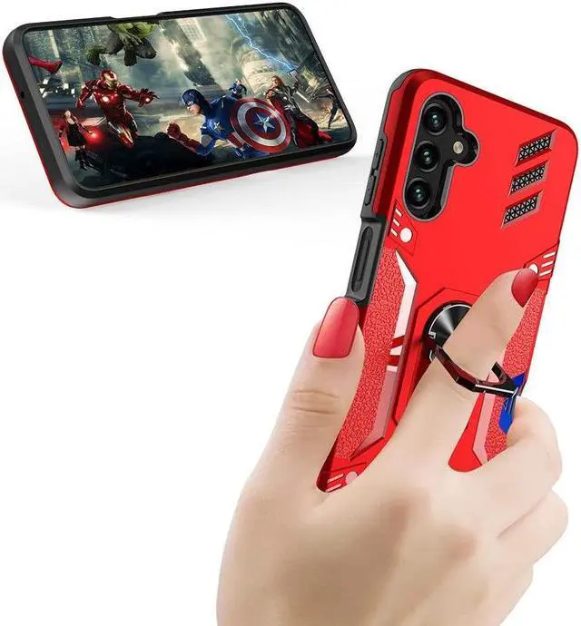 Alt view image 3 of 6 - Tough Ring Holder Case with Card Slot for Samsung Galaxy A13 5G - Red