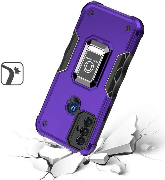 Alt view image 2 of 4 - Military Grade Shockproof Hybrid Armor Case with Ring Grip for Motorola Moto G Play 2023 - Purple