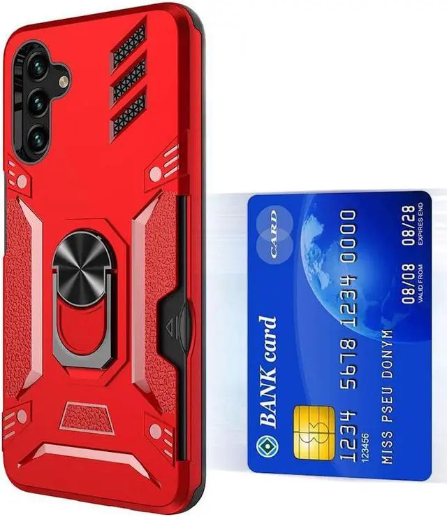 Main image of Tough Ring Holder Case with Card Slot for Samsung Galaxy A13 5G - Red