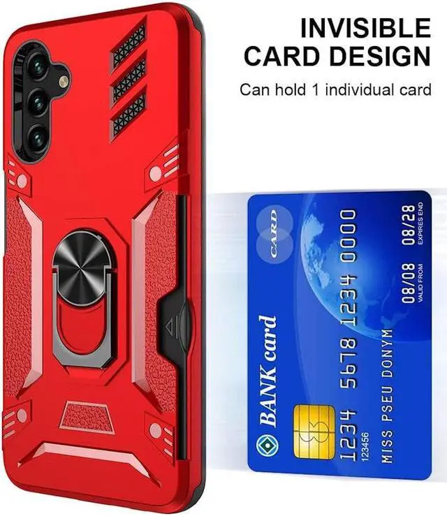 Alt view image 4 of 6 - Tough Ring Holder Case with Card Slot for Samsung Galaxy A13 5G - Red