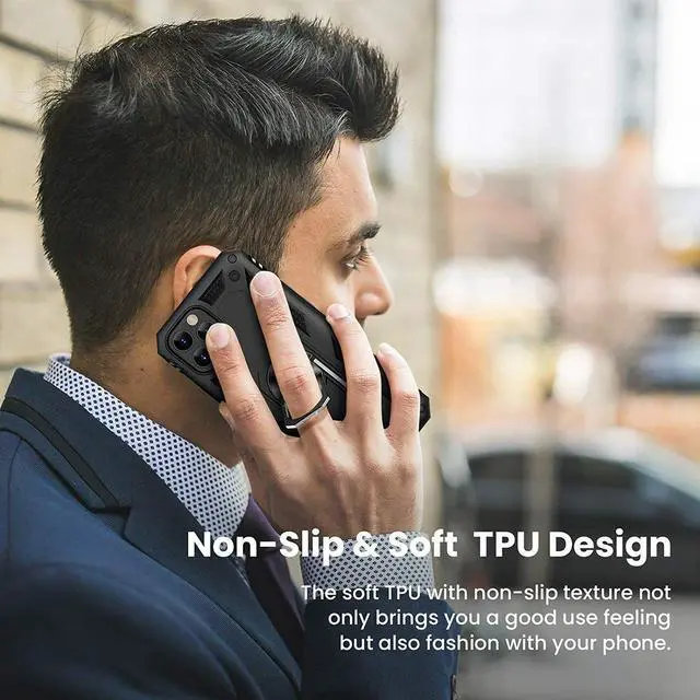 Alt view image 4 of 7 - Military Grade Finger Loop Case with 360° Rotating Ring Grip Kickstand for iPhone 14 Pro Max - Black