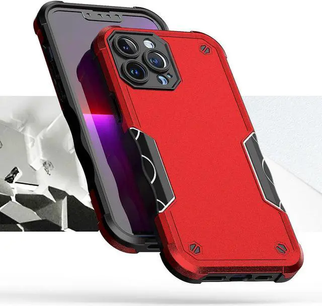 Alt view image 5 of 5 - Military Grade Shockproof Hybrid Armor Case for iPhone 13 Pro Max - Red