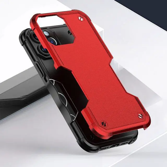 Alt view image 4 of 5 - Military Grade Shockproof Hybrid Armor Case for iPhone 13 Pro Max - Red