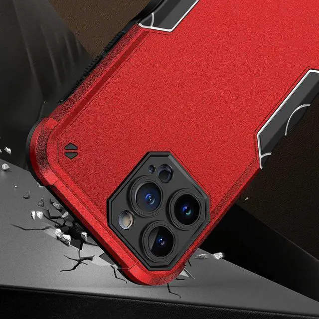Alt view image 2 of 5 - Military Grade Shockproof Hybrid Armor Case for iPhone 13 Pro Max - Red
