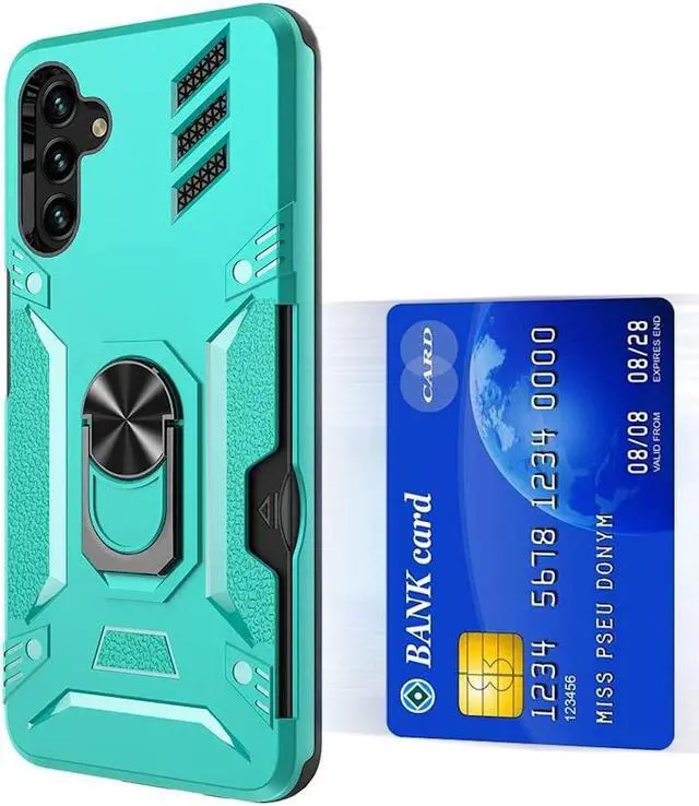 Alt view image 4 of 6 - Tough Ring Holder Case with Card Slot for Samsung Galaxy A13 5G - Teal