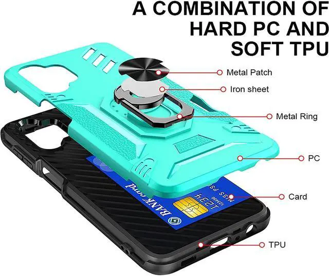 Alt view image 5 of 6 - Tough Ring Holder Case with Card Slot for Samsung Galaxy A13 5G - Teal