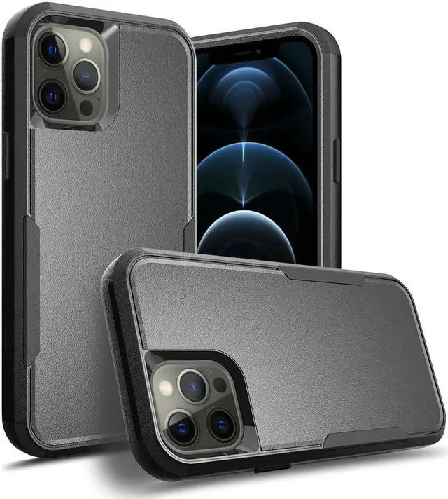 Alt view image 4 of 7 - Military Grade TUFF Hybrid Armor Case + Tempered Glass Screen and Camera Lens Protector for iPhone 14 Pro - Black