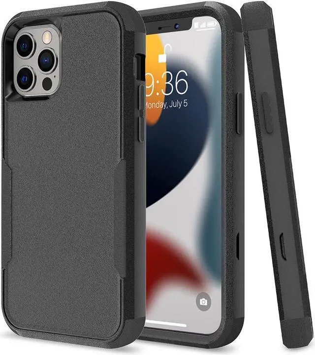 Alt view image 6 of 7 - Military Grade TUFF Hybrid Armor Case + Tempered Glass Screen and Camera Lens Protector for iPhone 14 Pro - Black