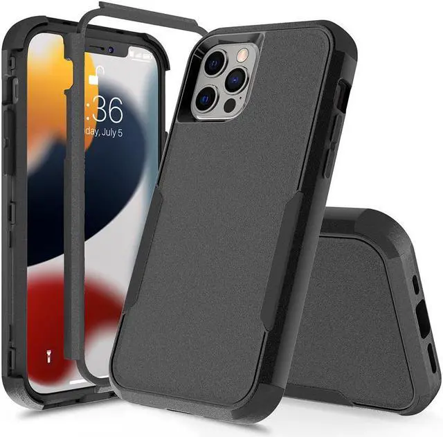Alt view image 5 of 7 - Military Grade TUFF Hybrid Armor Case + Tempered Glass Screen and Camera Lens Protector for iPhone 14 Pro - Black