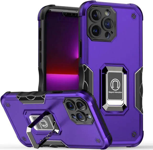 Main image of Military Grade Shockproof Hybrid Armor Case with Ring Holder for iPhone 13 Pro Max - Purple