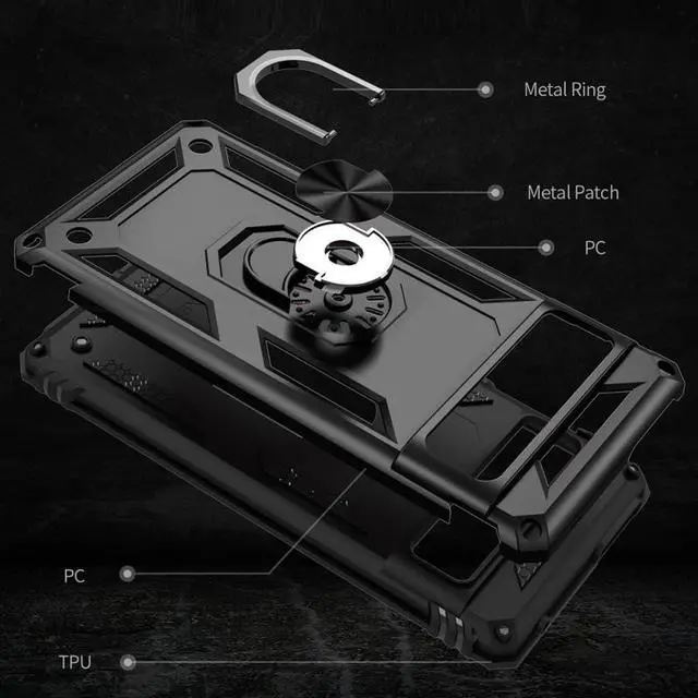 Alt view image 6 of 7 - Military Grade Finger Loop Case with Ring Grip for Google Pixel 7 Pro - Black
