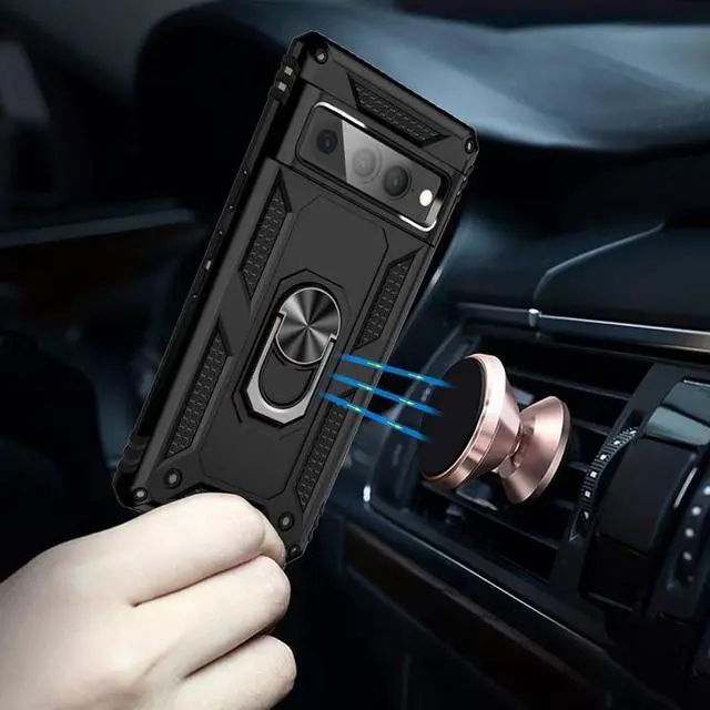 Alt view image 7 of 7 - Military Grade Finger Loop Case with Ring Grip for Google Pixel 7 Pro - Black