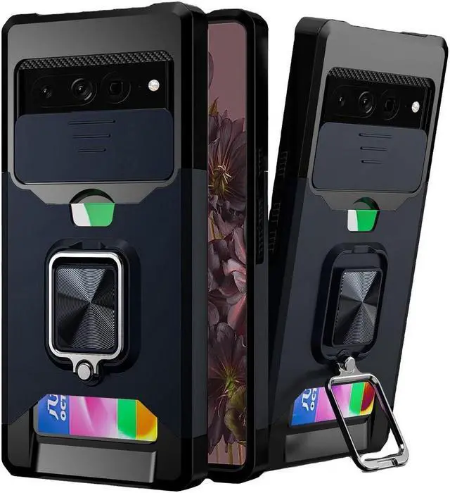 Main image of Military Grade All-In-One Ring Stand Card Case for Google Pixel 7 Pro - Navy Blue