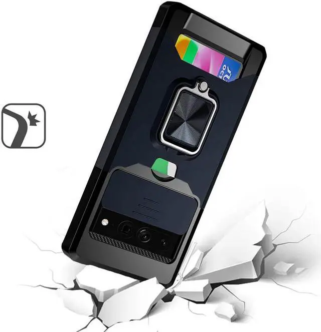 Alt view image 2 of 4 - Military Grade All-In-One Ring Stand Card Case for Google Pixel 7 Pro - Navy Blue