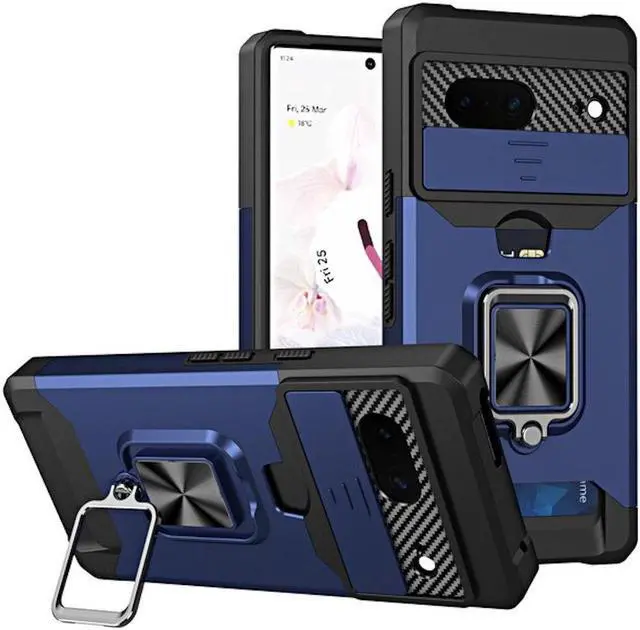 Alt view image 3 of 4 - Military Grade All-In-One Ring Stand Card Case for Google Pixel 7 Pro - Navy Blue