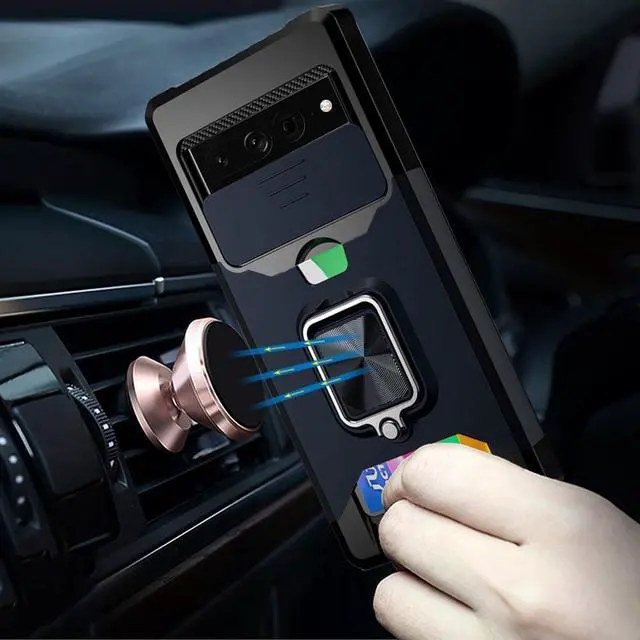 Alt view image 4 of 4 - Military Grade All-In-One Ring Stand Card Case for Google Pixel 7 Pro - Navy Blue