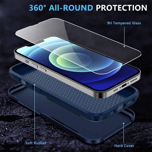 Alt view image 3 of 7 - TUFF Hybrid Armor Case and Tempered Glass Screen Protector for iPhone 14 Plus - Navy Blue