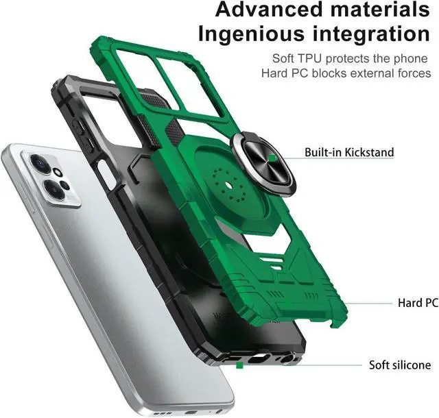 Alt view image 6 of 7 - Robotic Series Hybrid Case with Ring Grip for Motorola Moto G Power 5G 2023 - Green