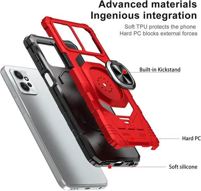 Alt view image 6 of 7 - Robotic Series Hybrid Case with Ring Grip for Motorola Moto G Power 5G 2023 - Red